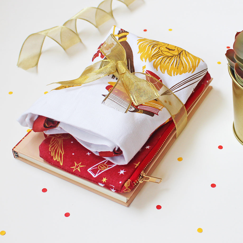 Official Harry Potter Gryffindor House Themed Curated Gift Hamper - Set of Matching Notebook, Tote Bag & Pouch
