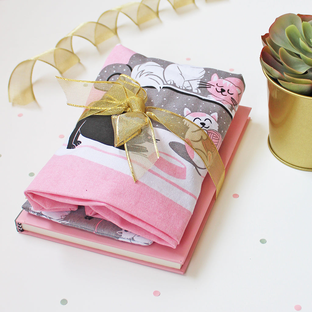 Cosy Cats Themed Curated Gift Hamper - Set of Matching Notebook, Tote Bag & Pouch