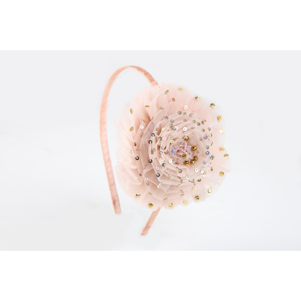CHOKO Tulle Sequin Big Flower Hair Band - Peach