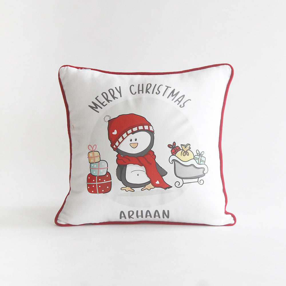 Personalised Christmas Penguin Cushion