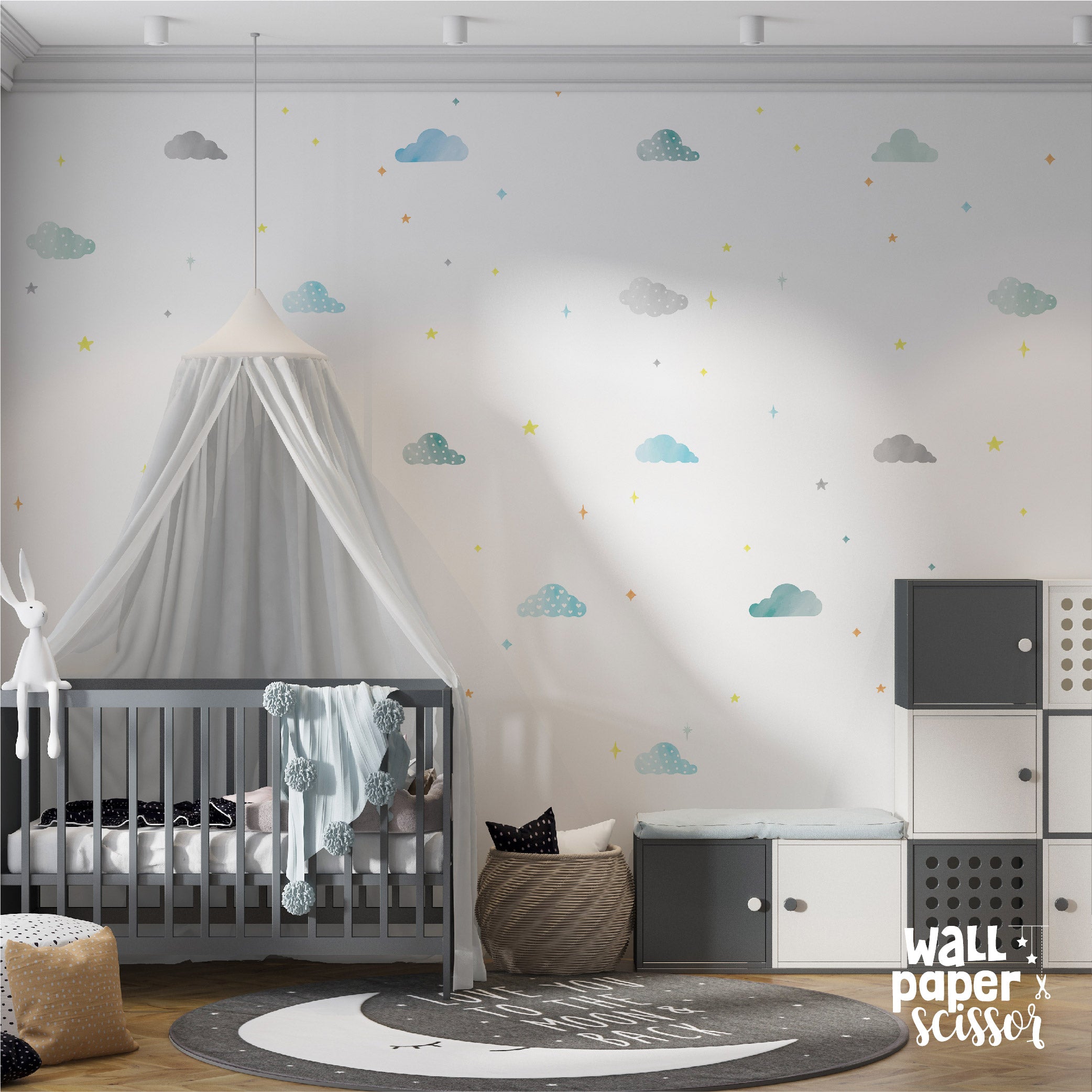 Blue Watercolour Cloud Wall Stickers