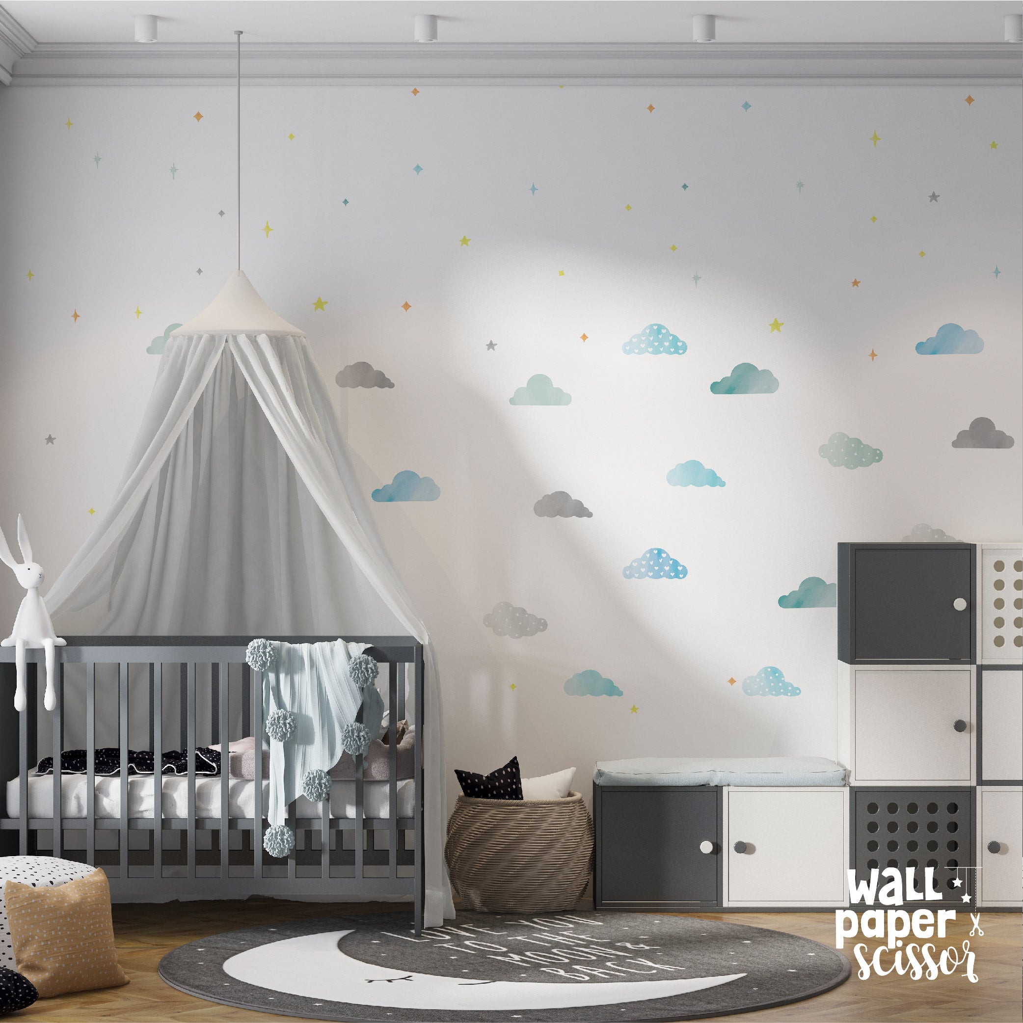 Blue Watercolour Cloud Wall Stickers