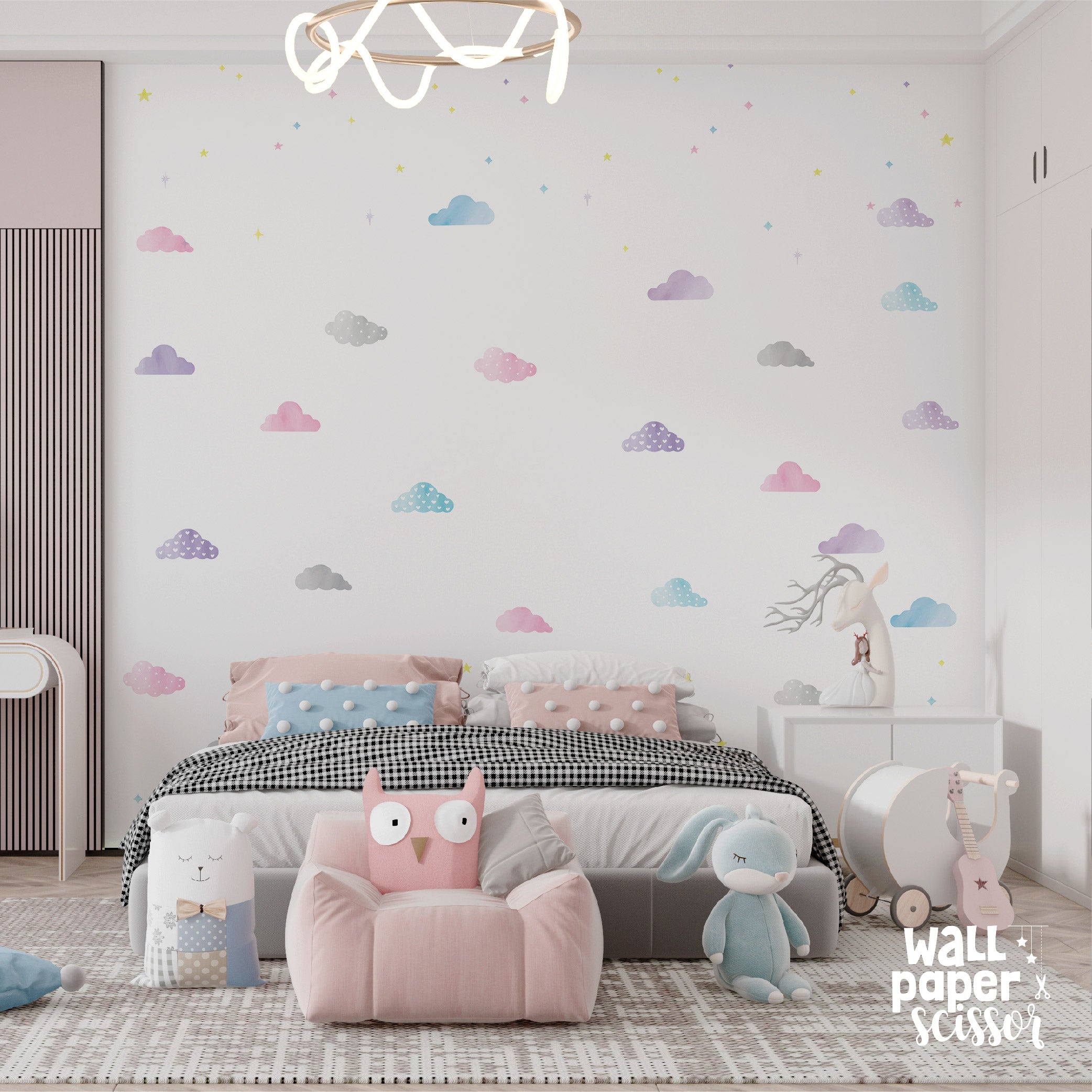 Pink Watercolour Cloud Wall Stickers