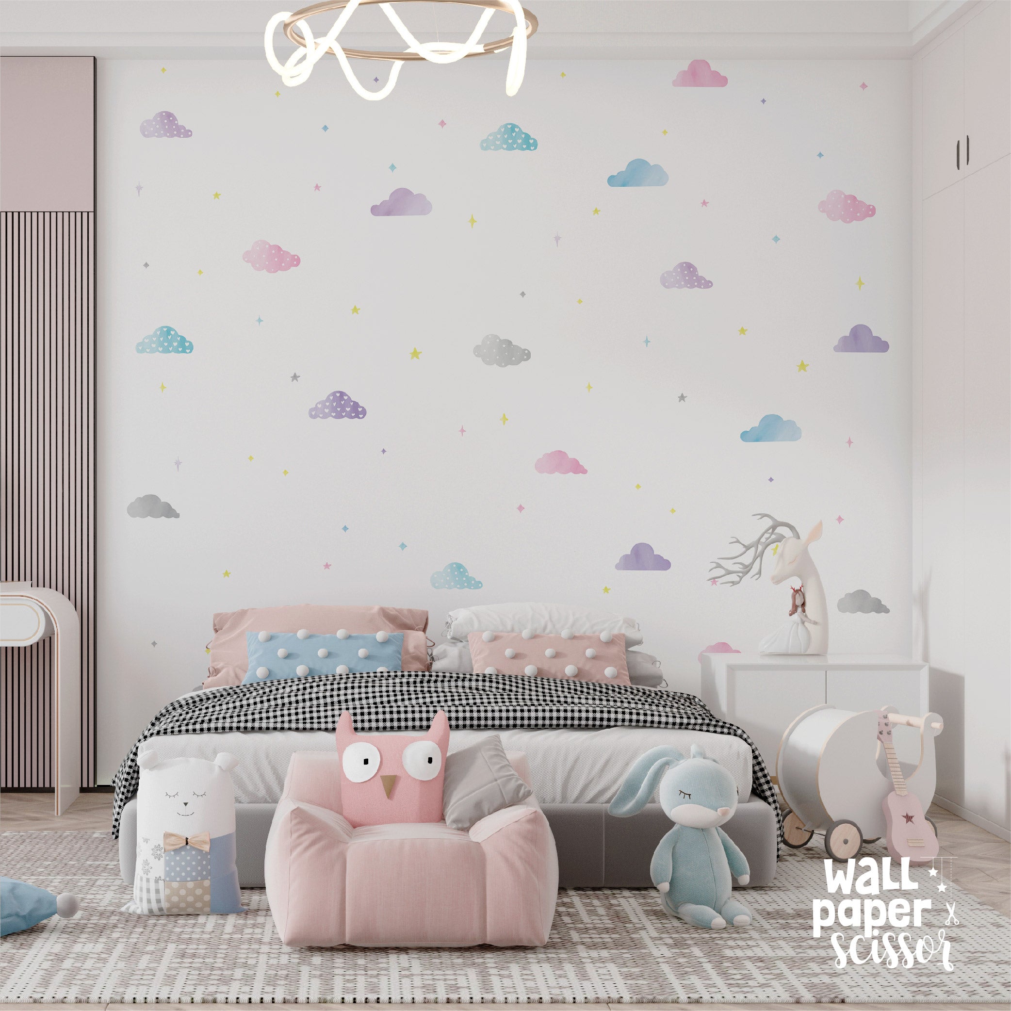 Pink Watercolour Cloud Wall Stickers