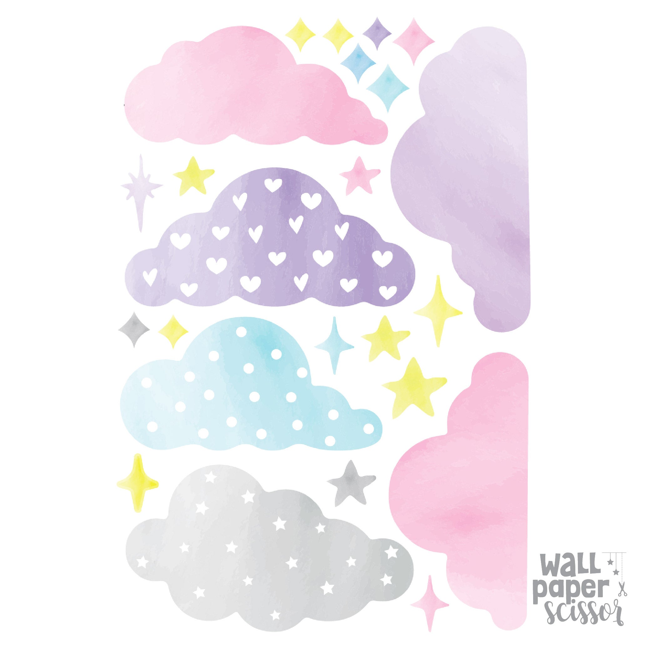 Pink Watercolour Cloud Wall Stickers