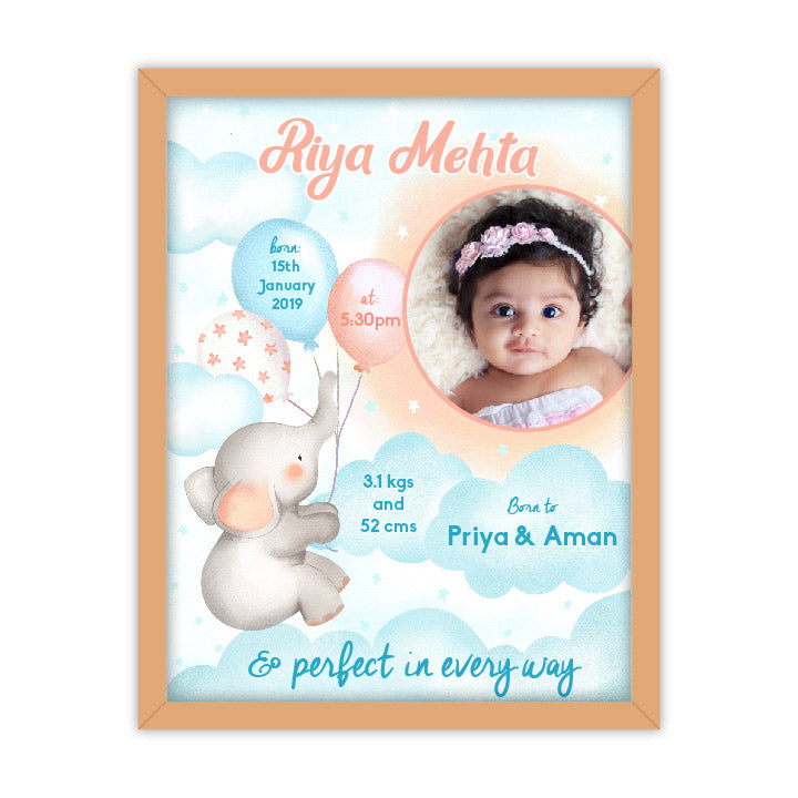 Birth Statistics Frame- Baby Elephant