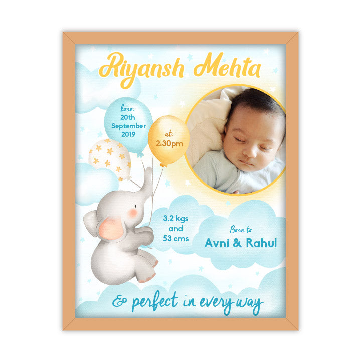 Birth Statistics Frame- Baby Elephant