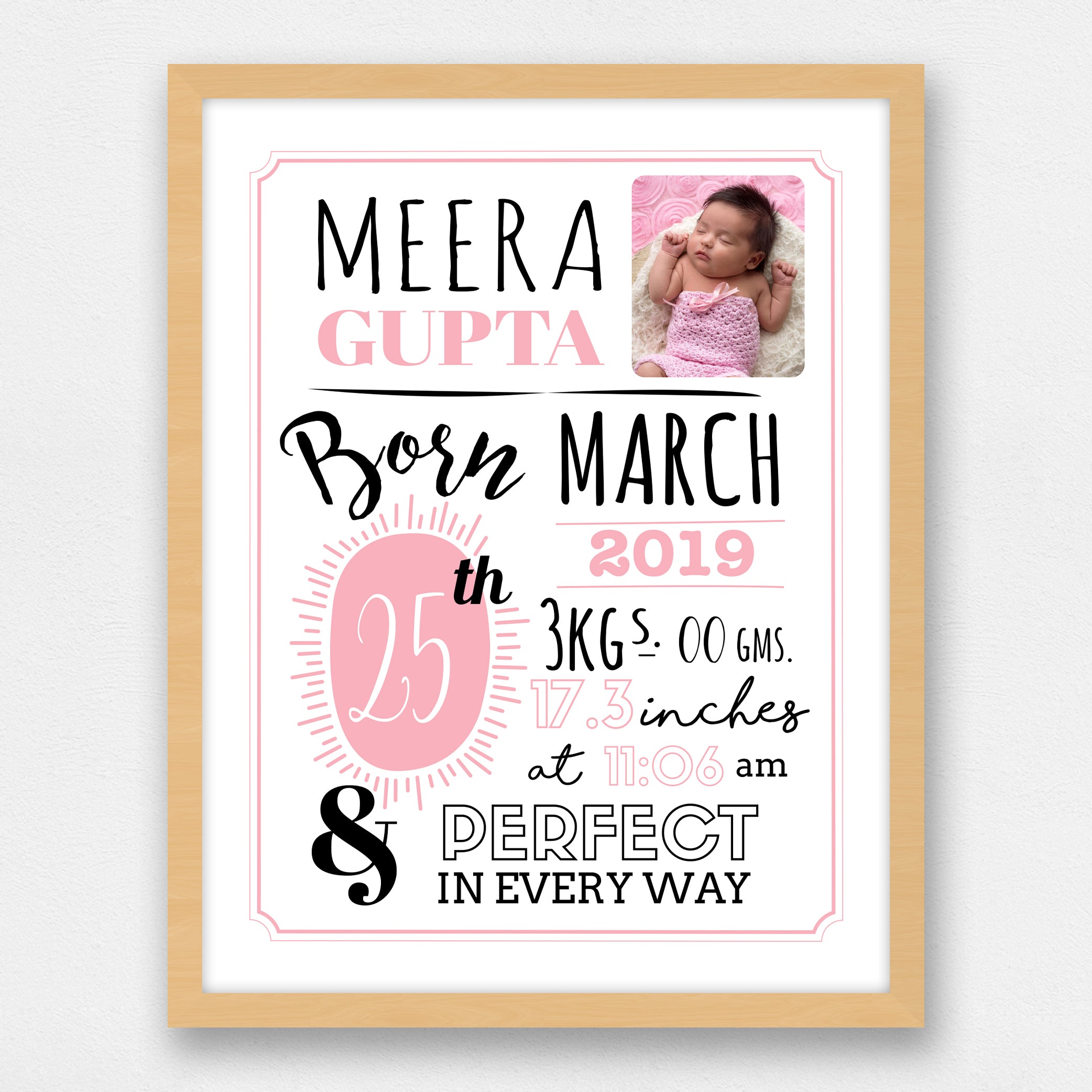 Personalised Baby Birth Details Frame - Print