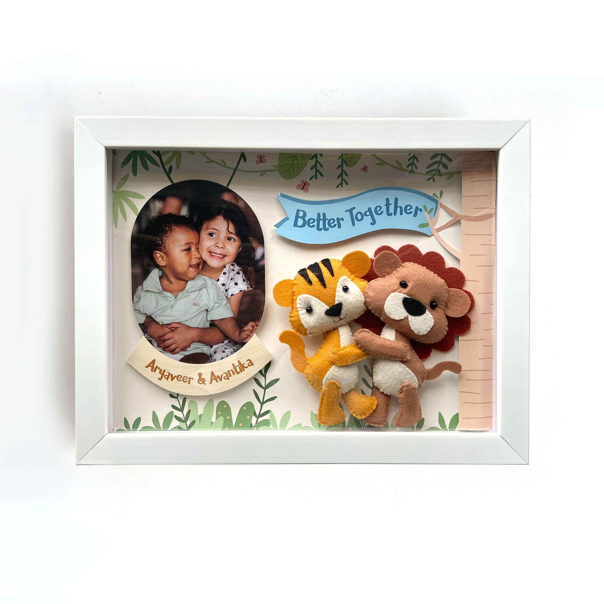 Personalised Siblings Shadow Box Frame - Jungle