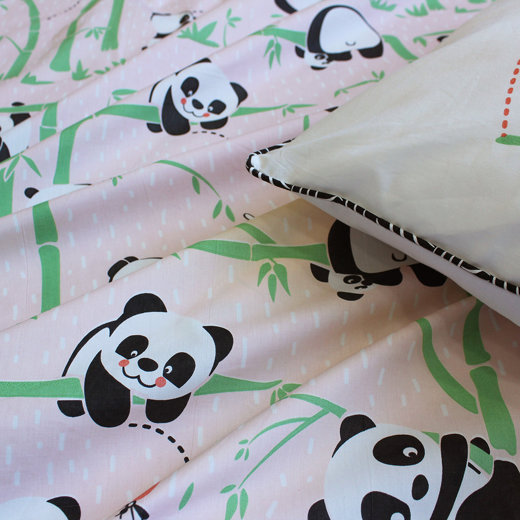 Bedsheet Set - Panda Village, Pink - Single/Double Bed Sizes Available