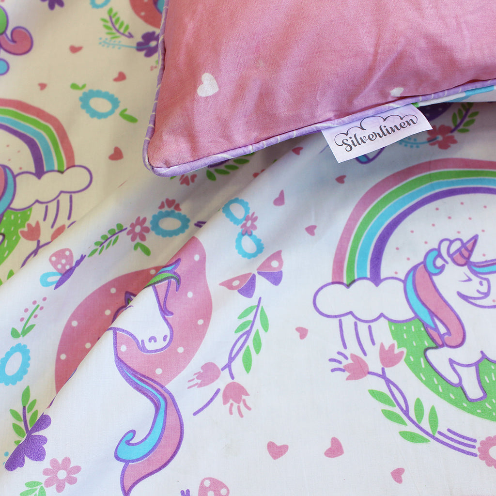 Bedsheet Set - Unicorn & Rainbows - Single/Double Bed Sizes Available