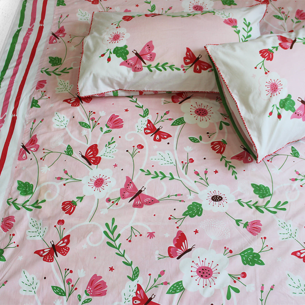 Bedsheet Set - Flowers & Butterflies - Single/Double Bed Sizes Available