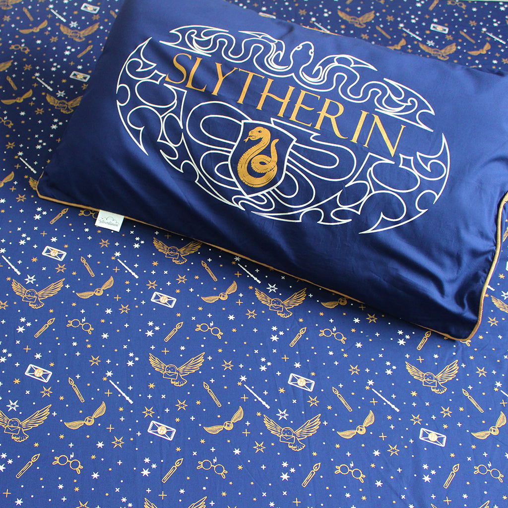 Official Harry Potter Single / Double Bedsheet With Pillow Cover- Slytherin