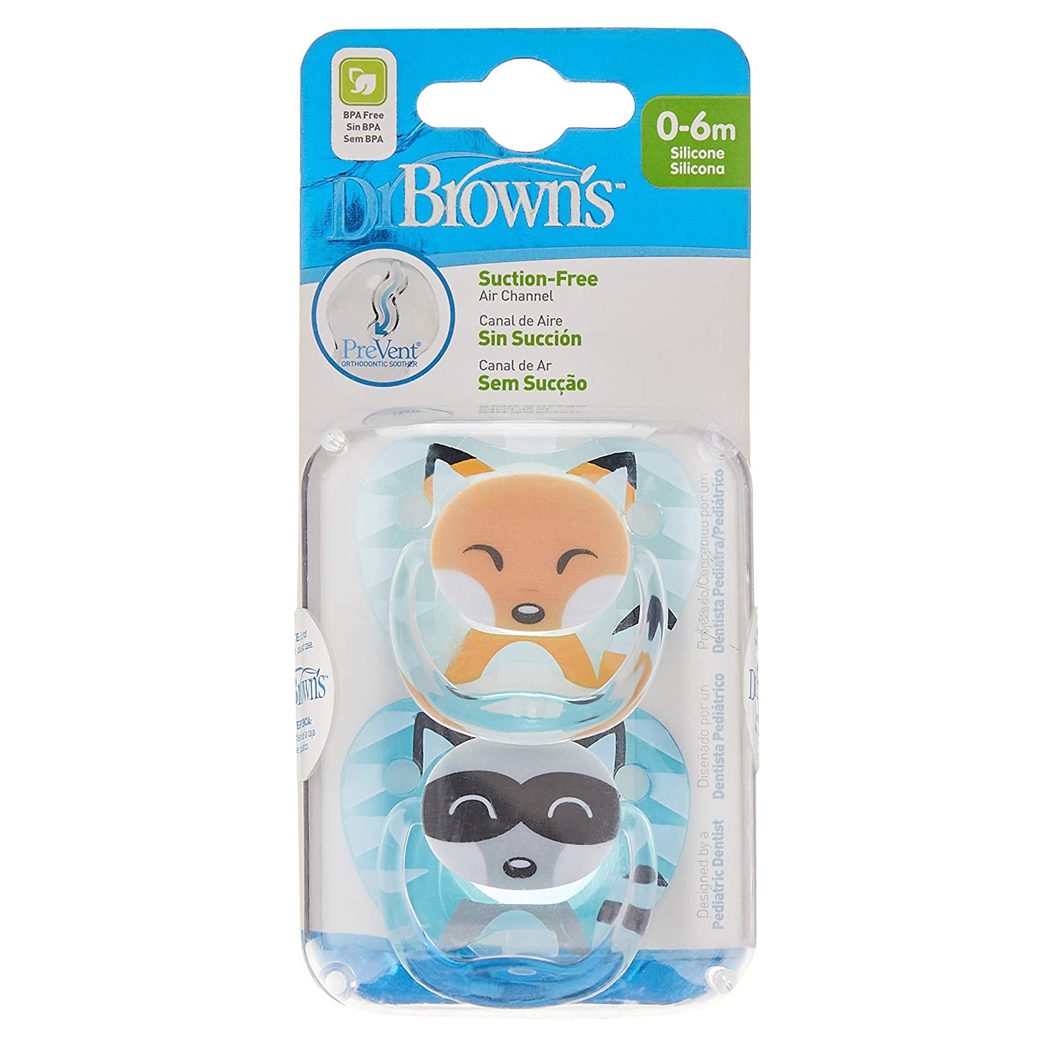 Dr. Brown's Prevent Printed Shield Soother - Stage 1, Pack of 2 - Teal & Grey