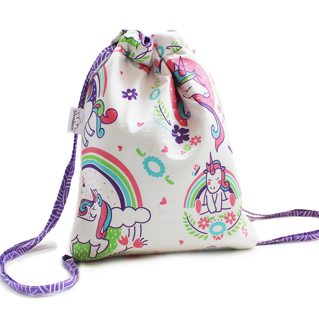 Cotton Drawstring Bag - Unicorn & Rainbows