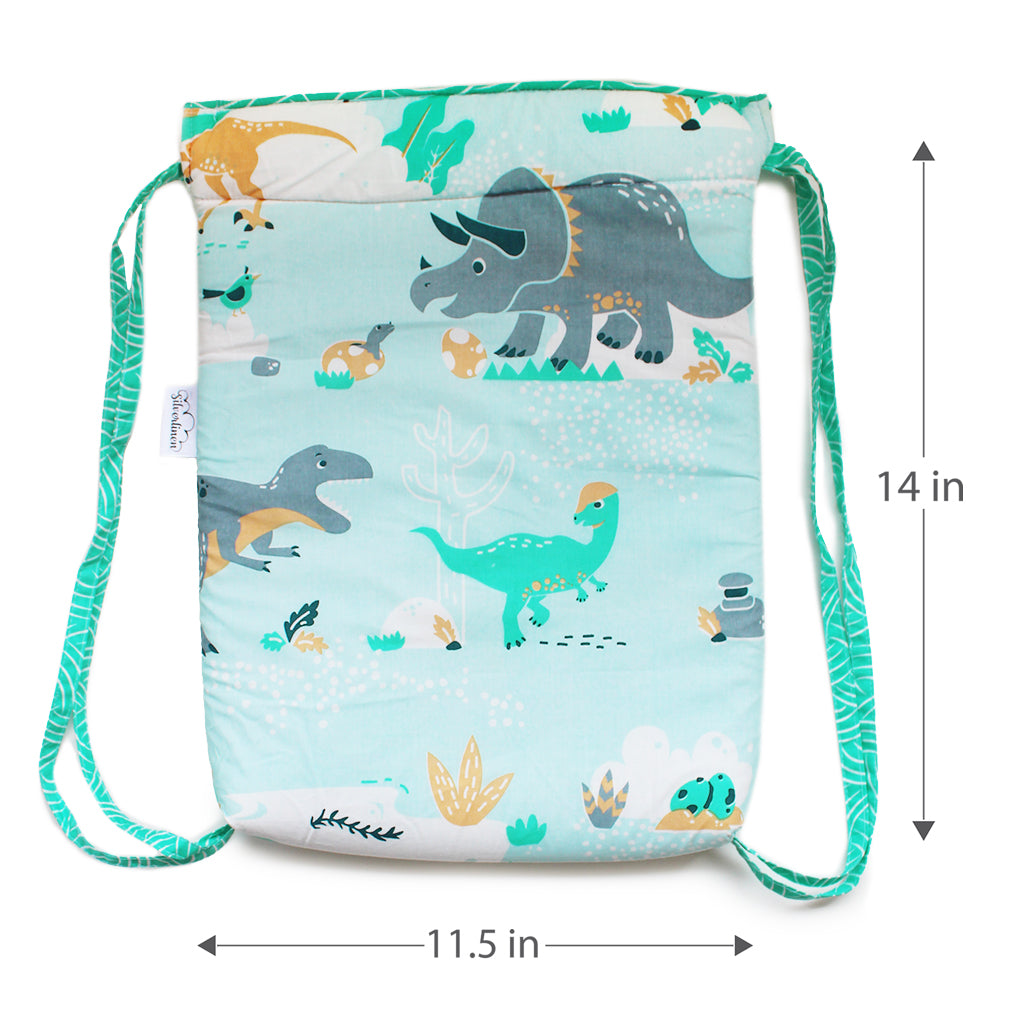 Cotton Drawstring Bag - Snooze & Roar Dinosaur