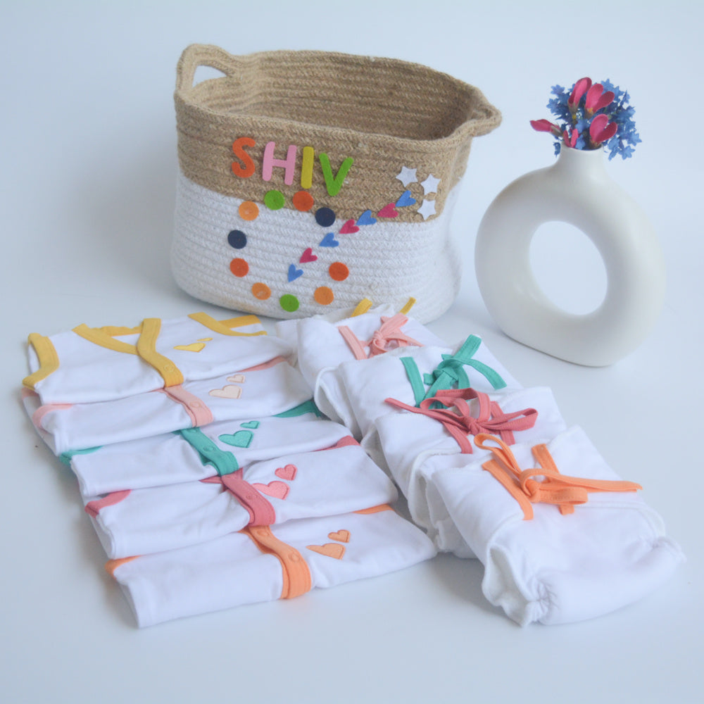 All Hearts Basket - Everyday Essentials Nappy & Vest (Set of 10)