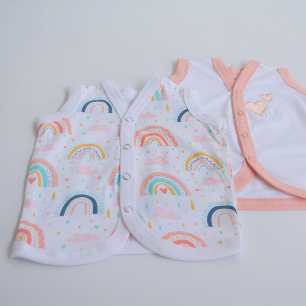 Peach Hearts - Doodle Baby Vests (Set of 2)