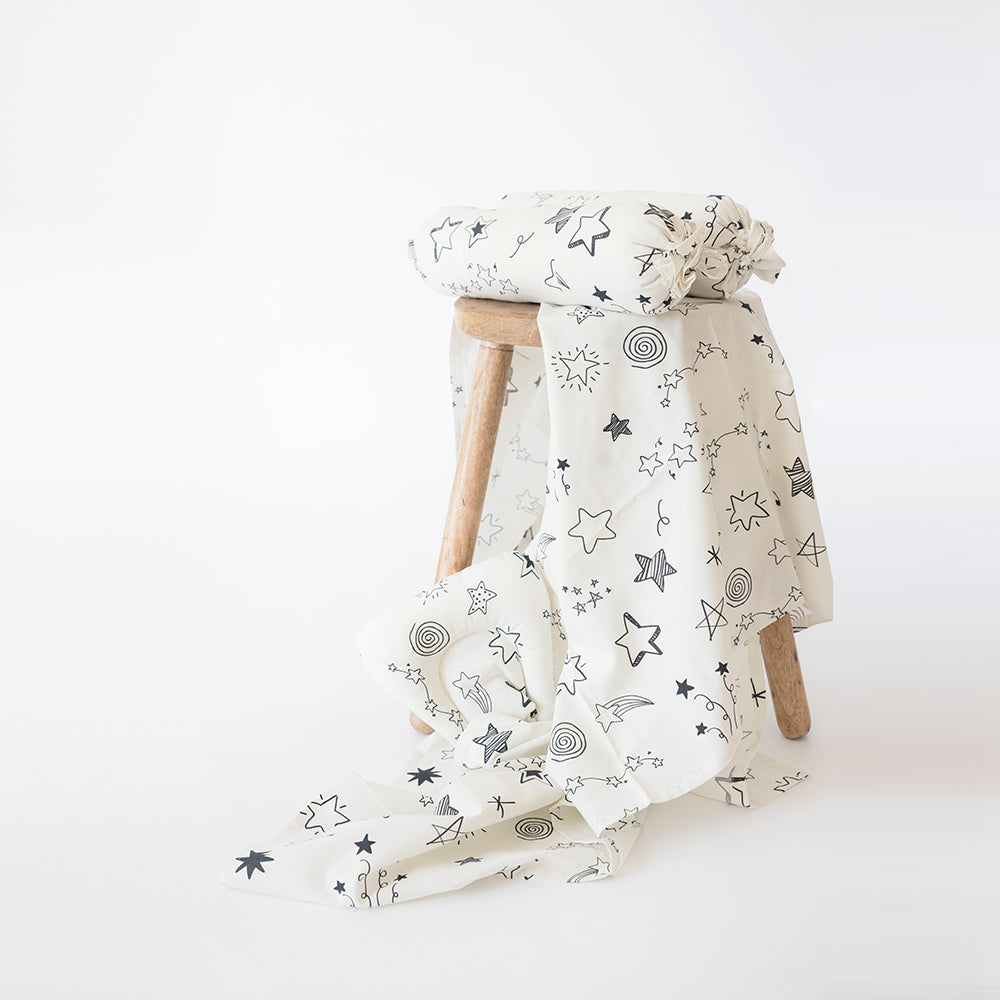 Doodle Stars (White) - Cot Bedsheet Set