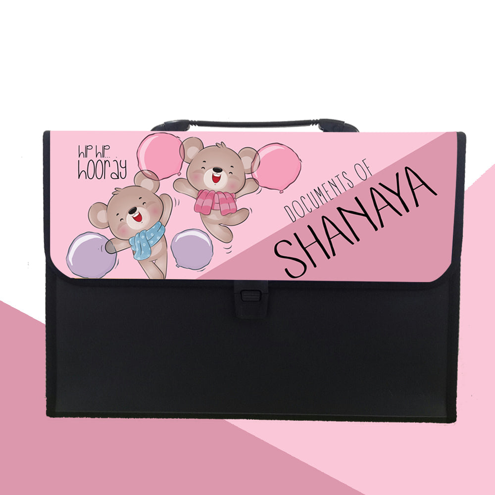 Personalised Folder - Dancing Bears- Pink