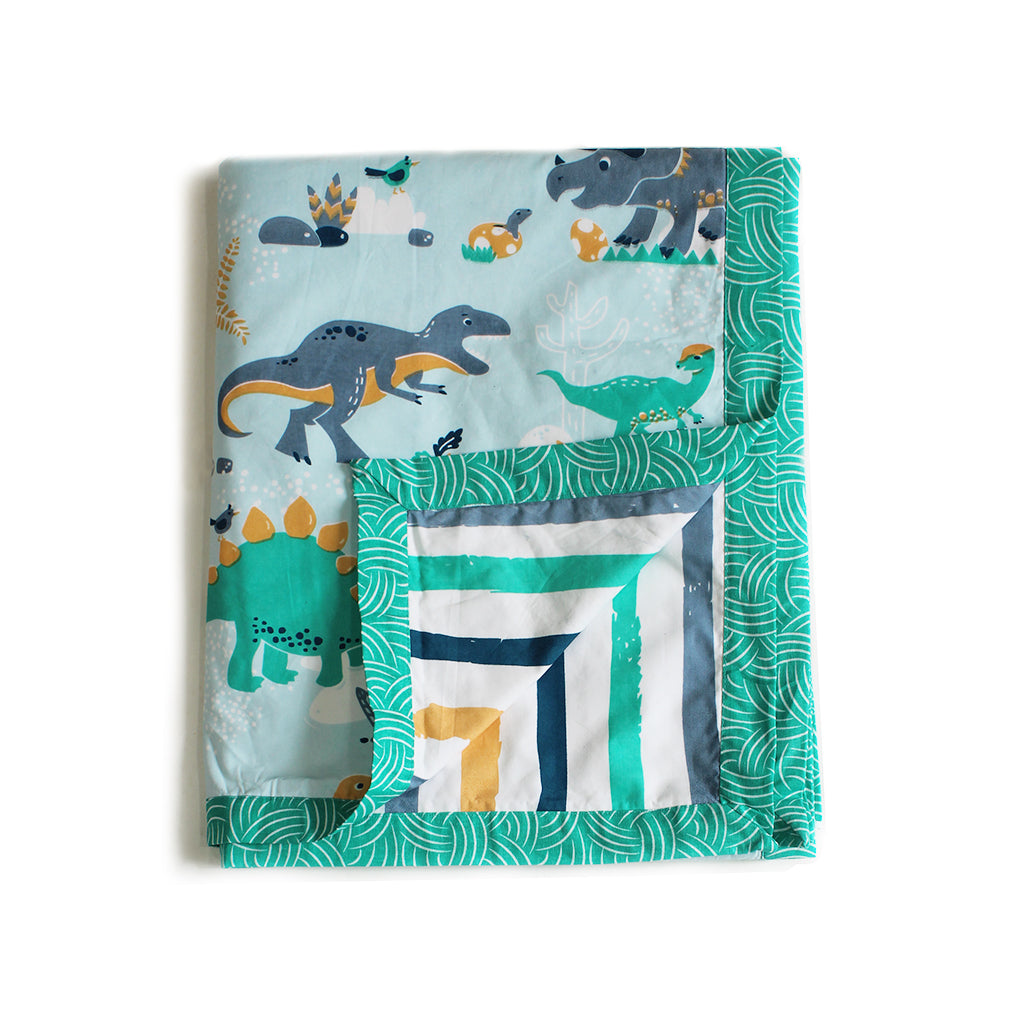 100% Cotton Reversible Single Blanket Dohar - Snooze & Roar Dinosaur