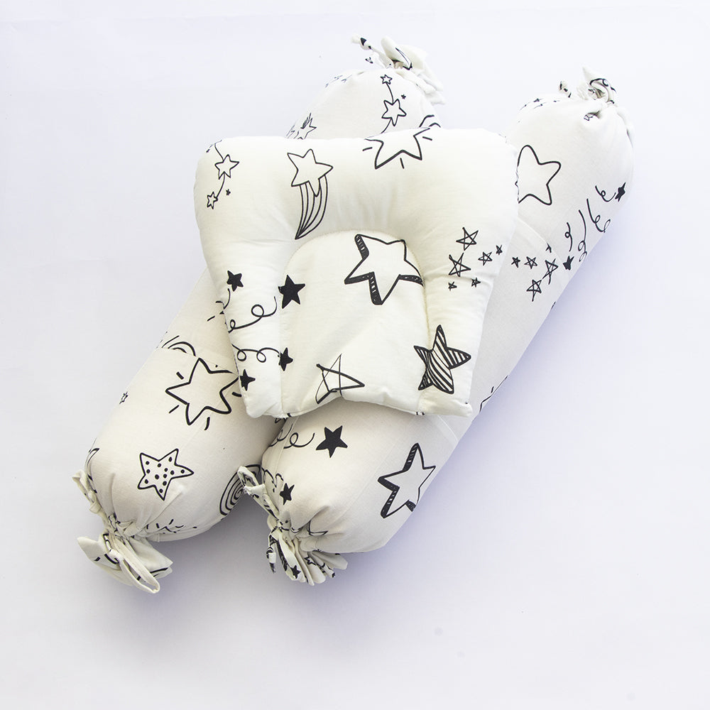 Doodle Stars (White) - Cot Bedsheet Set (Fitted)