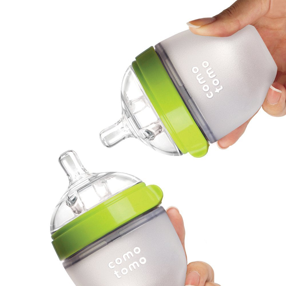 Comotomo Silicone Feeding Bottle 150ml, Green (Twin Pack)