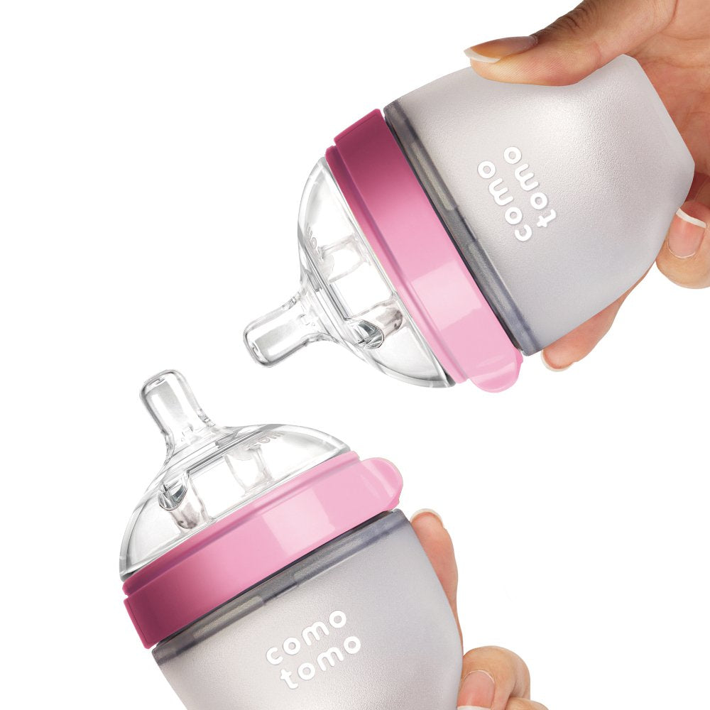 Comotomo Silicone Feeding Bottle 150ml, Pink (Twin Pack)