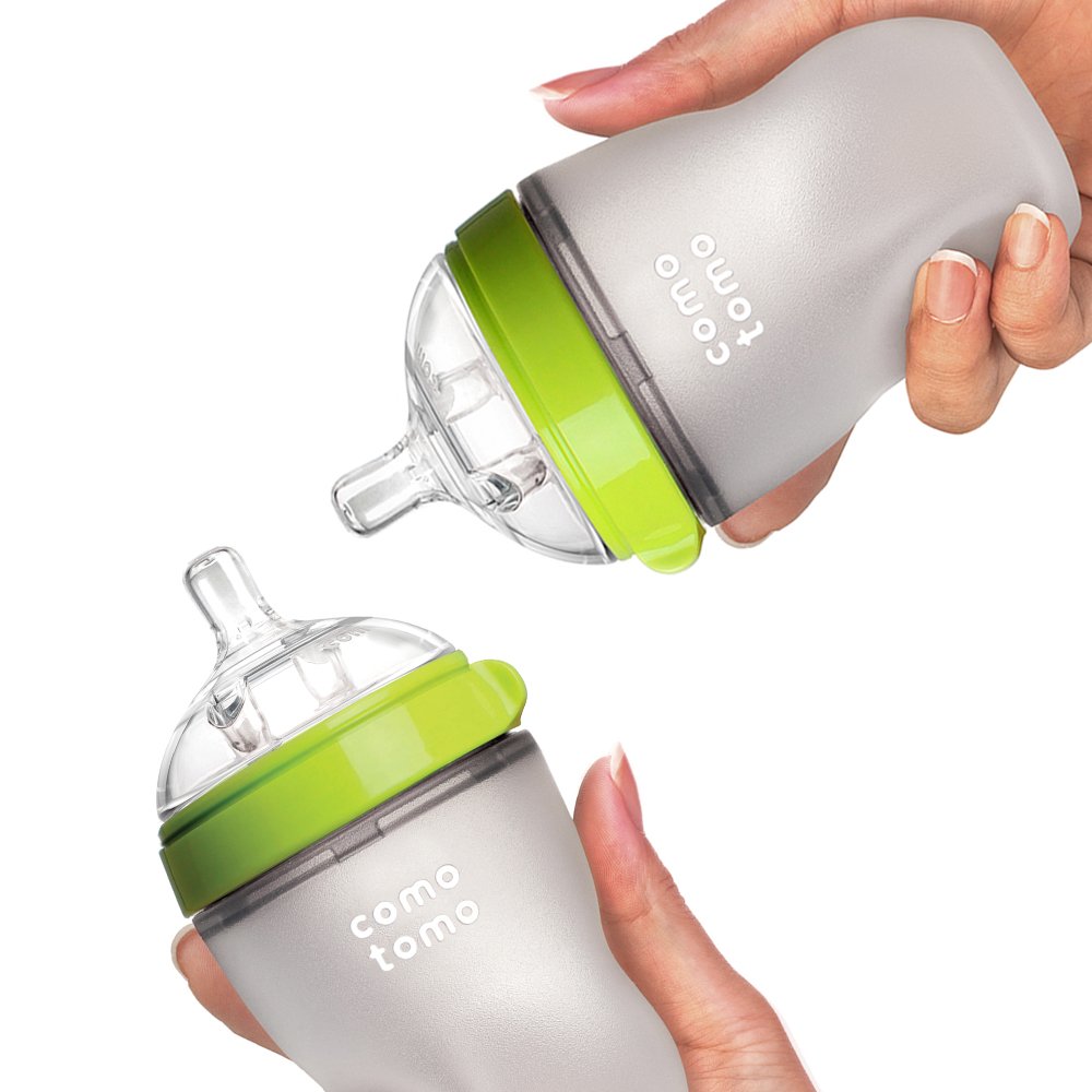 Comotomo Silicone Feeding Bottle 250ml, Green (Twin Pack)