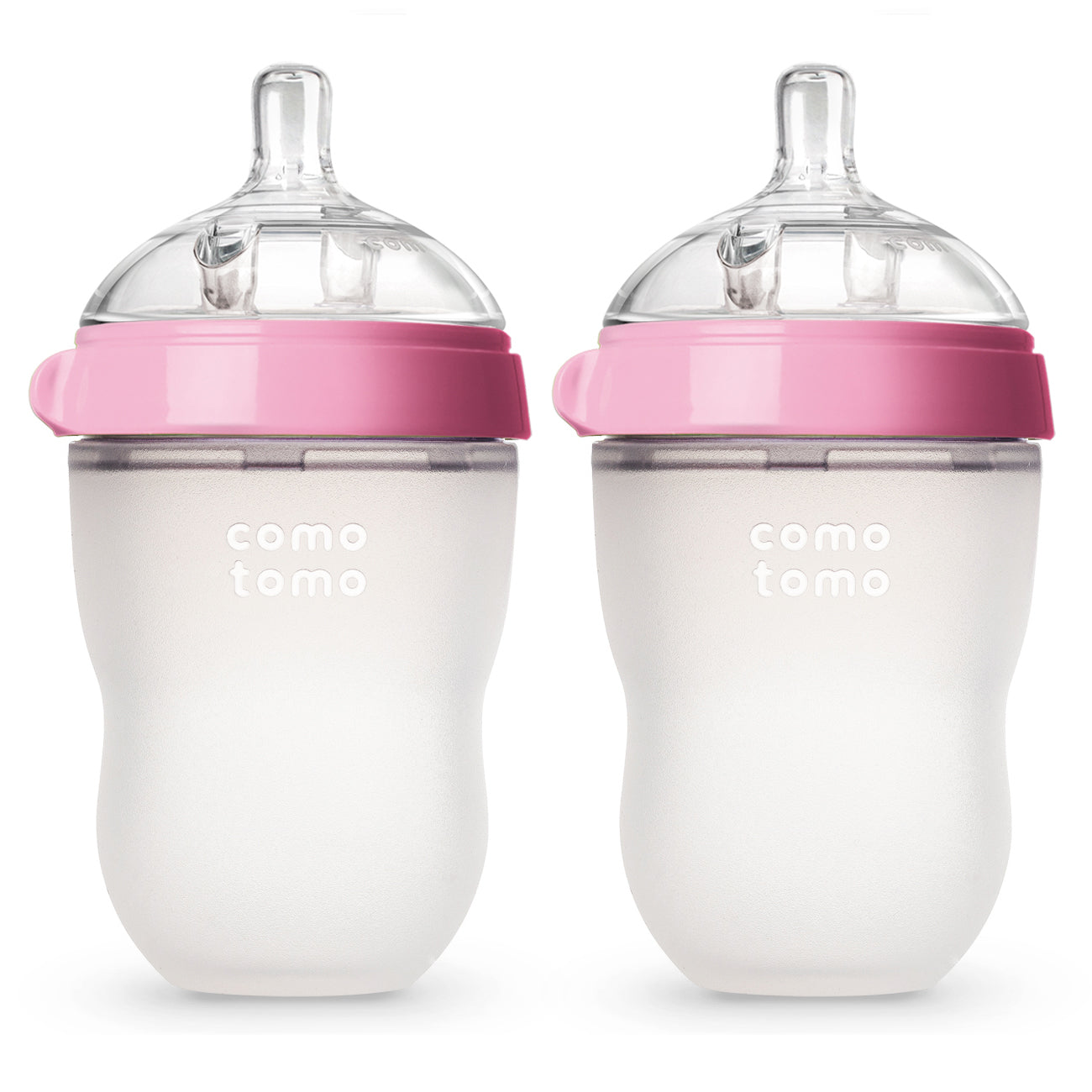 Comotomo Silicone Feeding Bottle 250ml, Pink (Twin Pack)