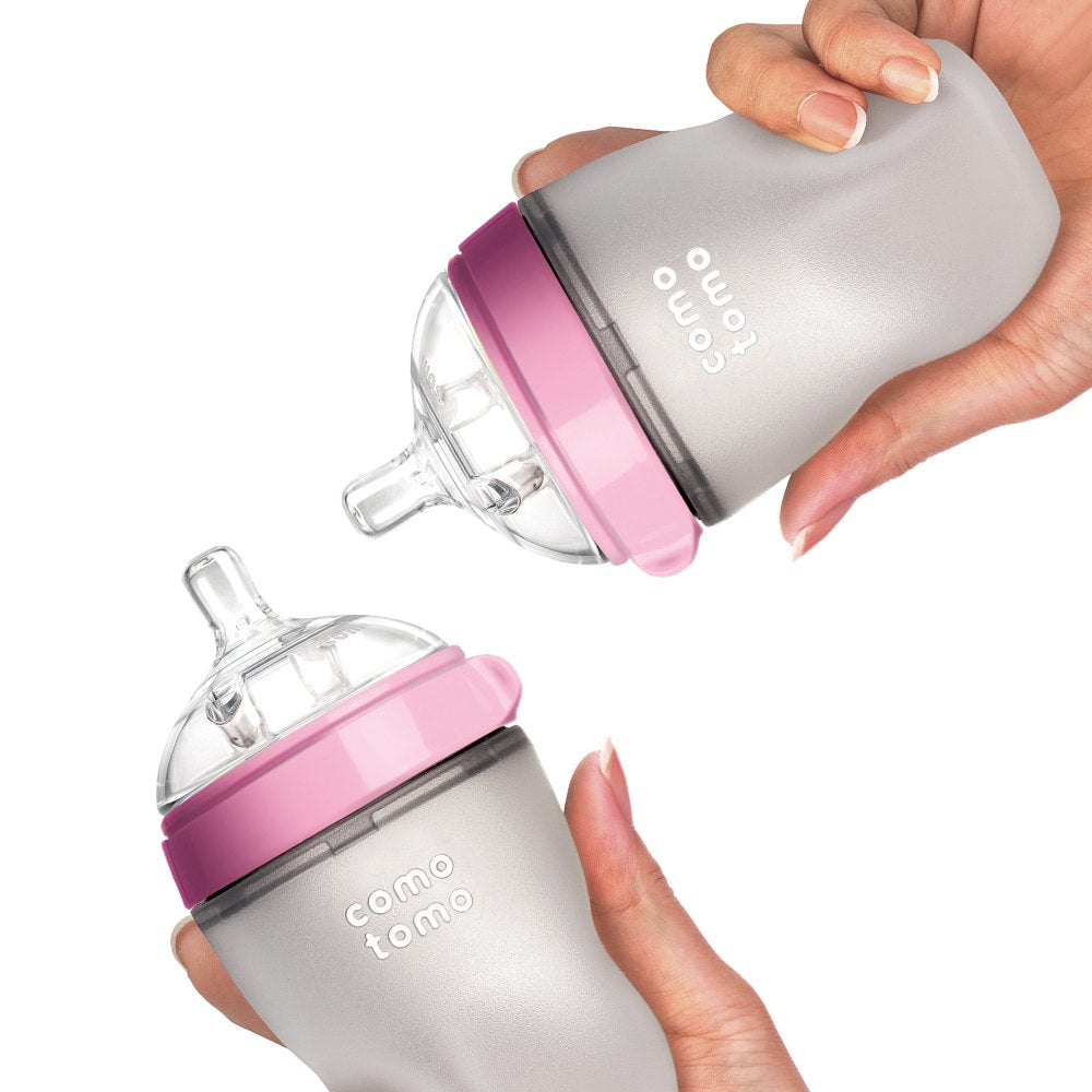 Comotomo Silicone Feeding Bottle 250ml, Pink (Twin Pack)