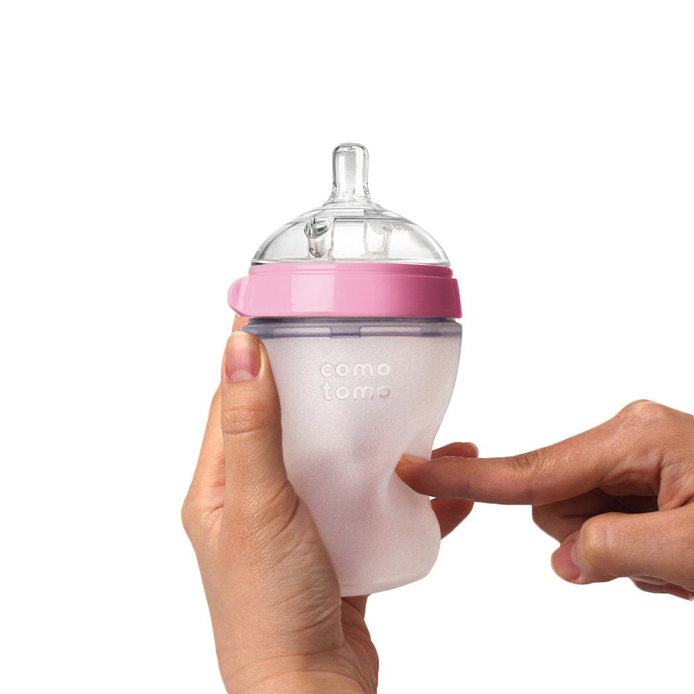 Comotomo Silicone Feeding Bottle 250ml, Pink (Twin Pack)