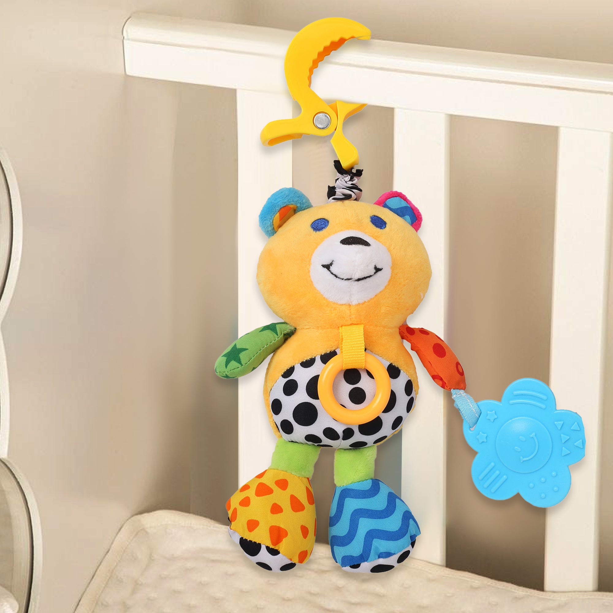 Baby Moo Animal Yellow Hanging Pulling Toy With Teether