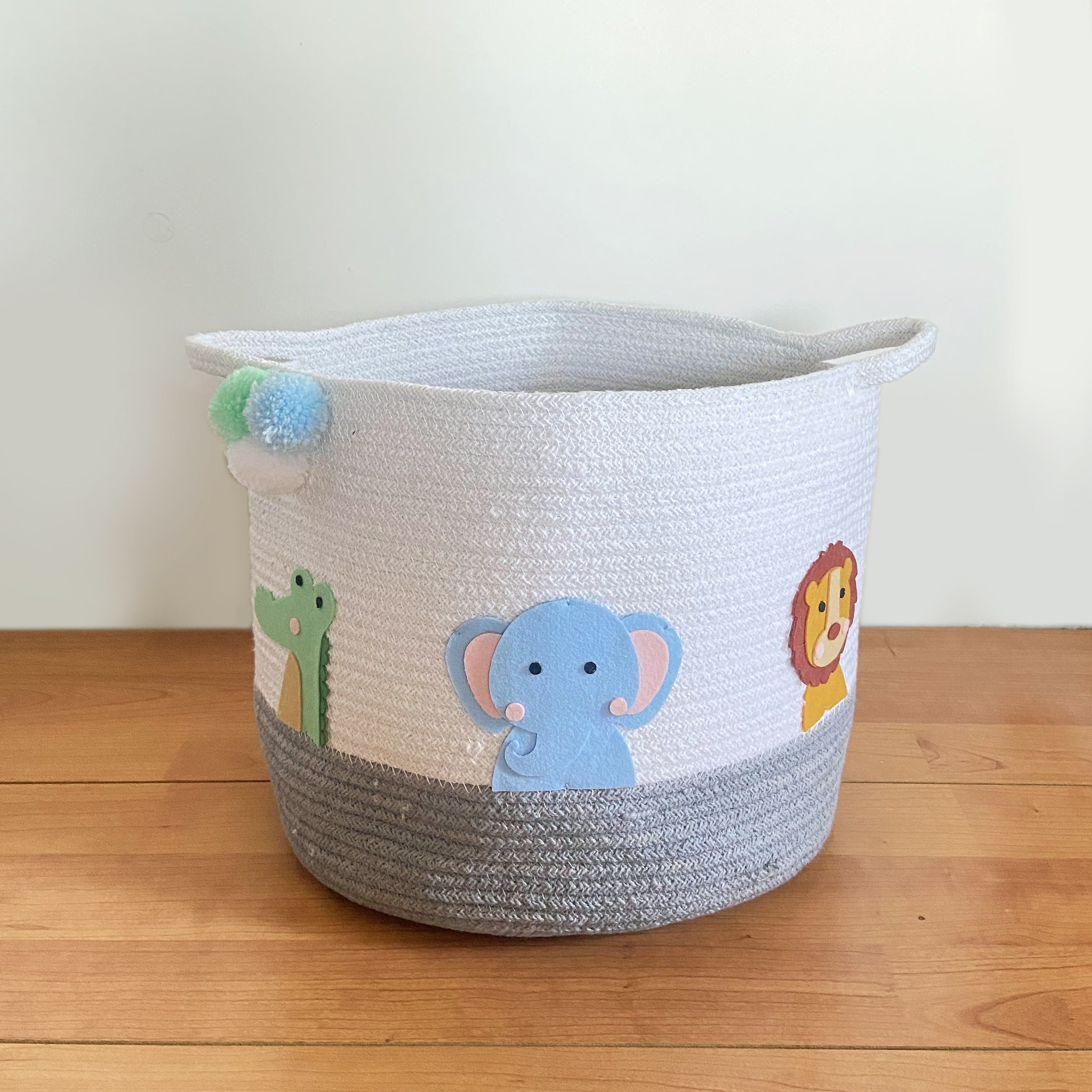 Safari Animals - Grey Rope Personalised Storage Basket - Set of 2