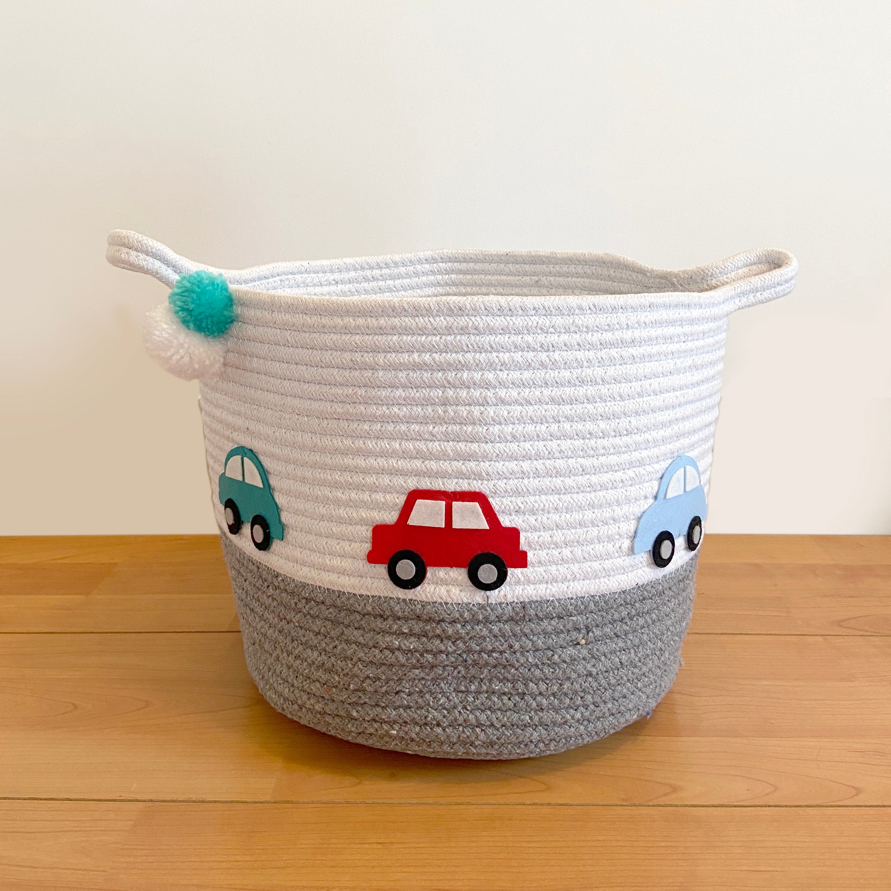 Grey Cotton Rope Storage Baskets - Little Cars, Individual or Set of 2