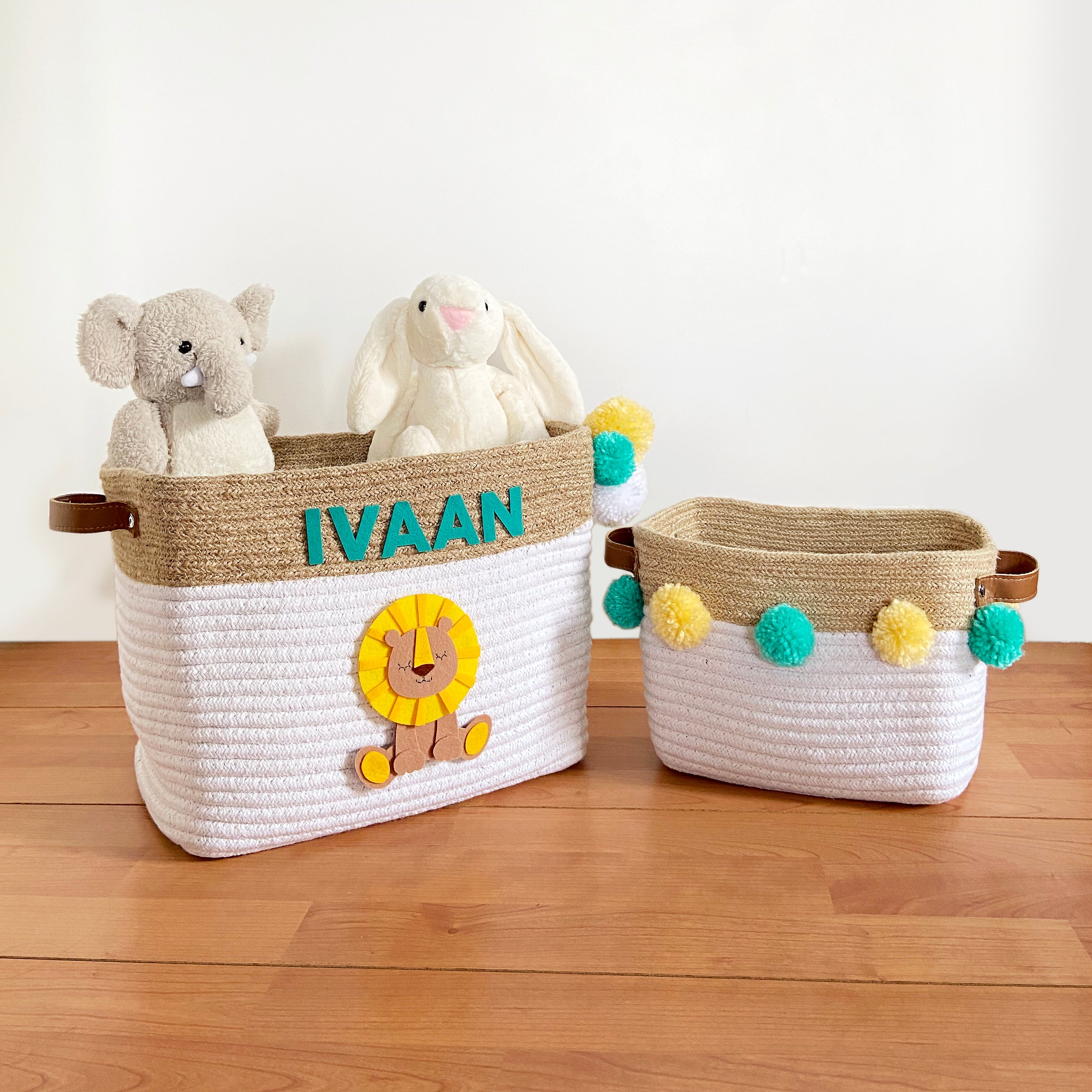 Jute & Cotton Rope Storage Baskets - Lion, Individual or Set of 2