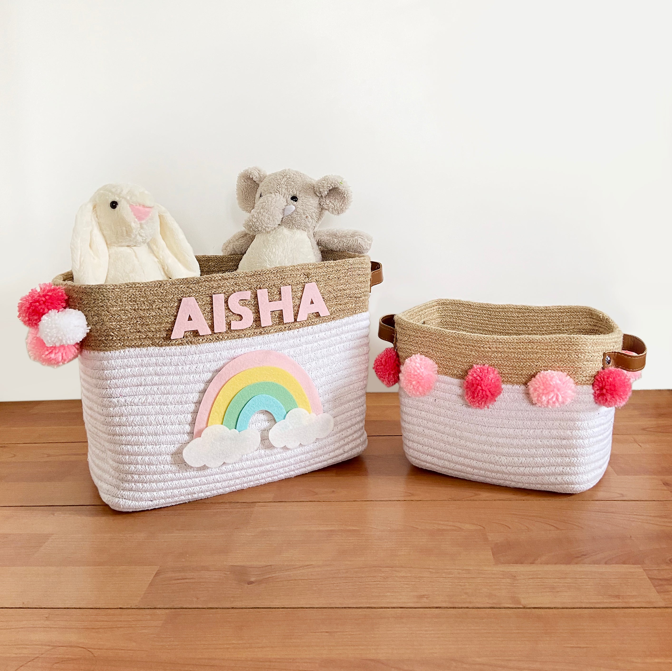 Jute & Cotton Rope Storage Baskets - Rainbow, Individual or Set of 2