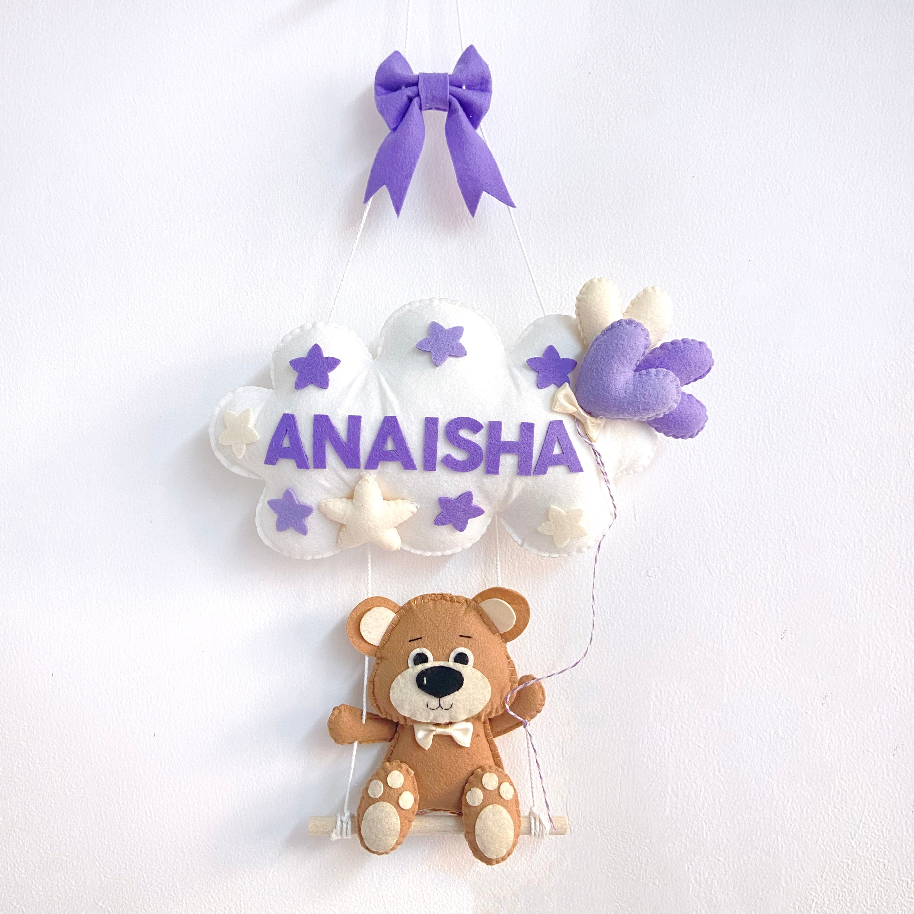 Teddy Bear on a Swing- Personalised Wall Hanging