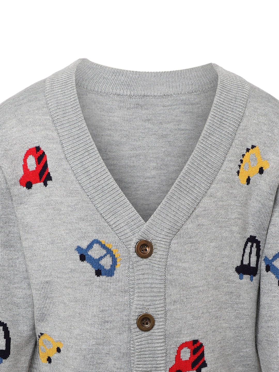 Giggles & Wiggles Boys Grey Touring Cars V Neck Printed Sweaters