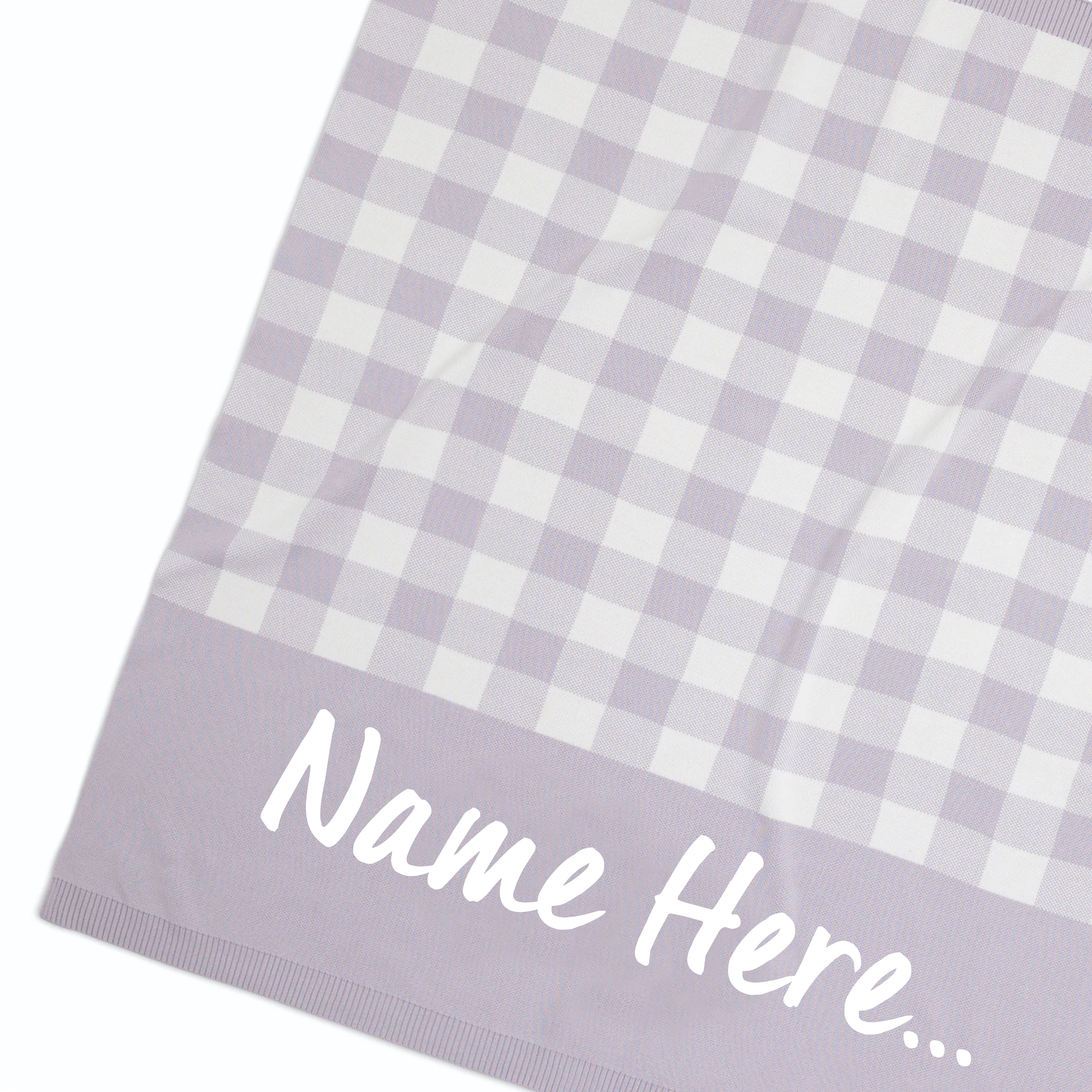 Gingham Name Blanket - Dusty Purple; Letter: Ivory