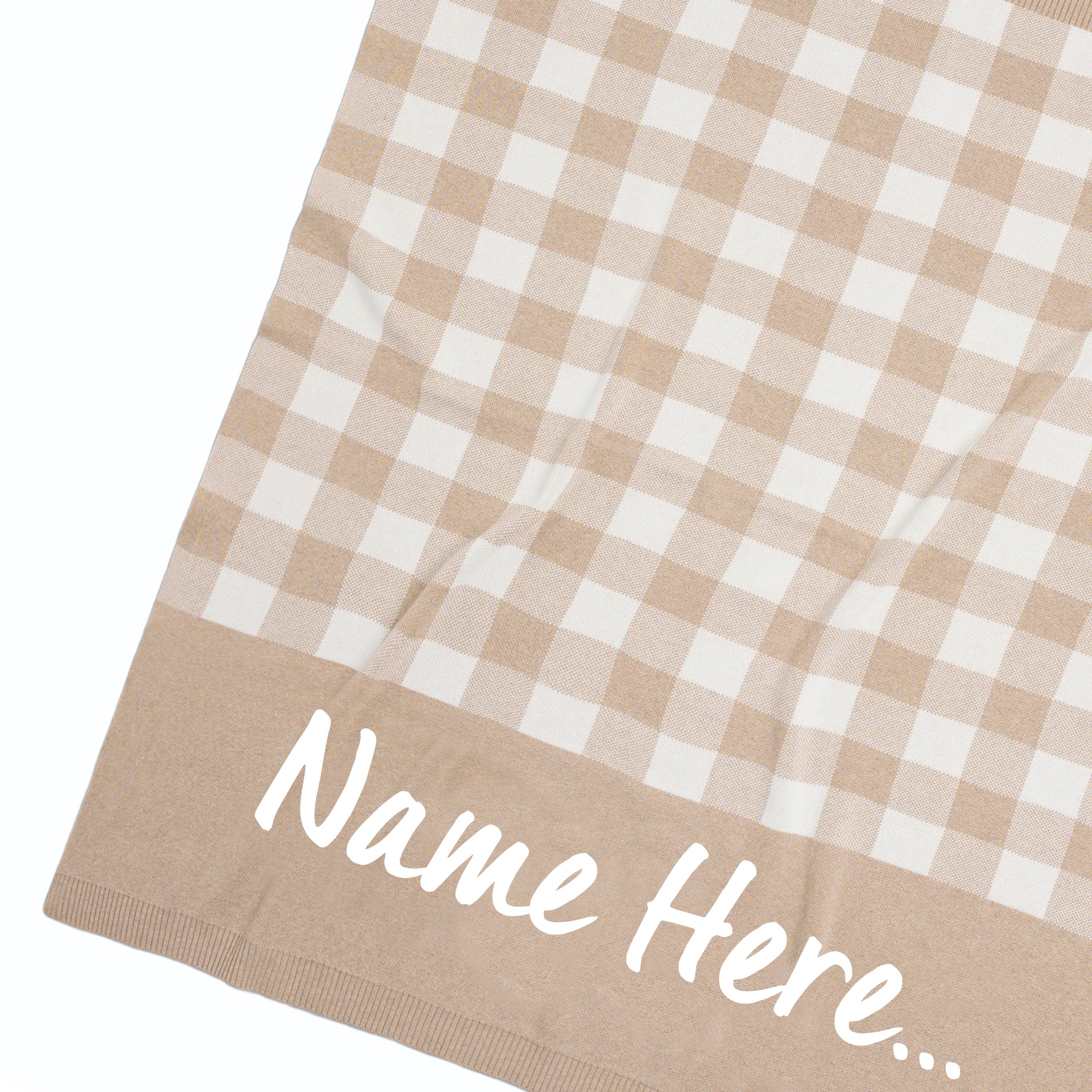 Gingham Name Blanket - Light Camel; Letter: Ivory