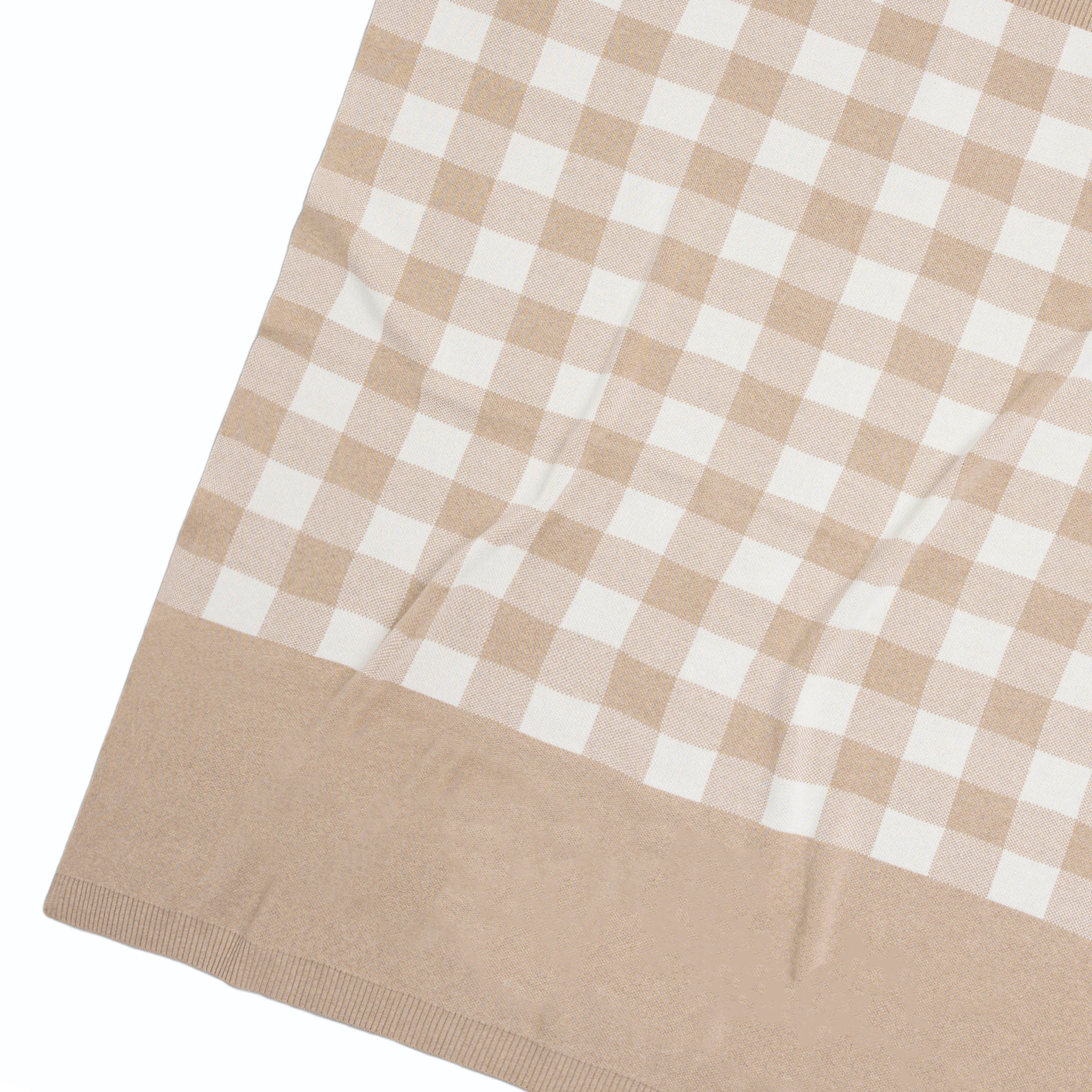 Gingham Name Blanket - Light Camel; Letter: Ivory
