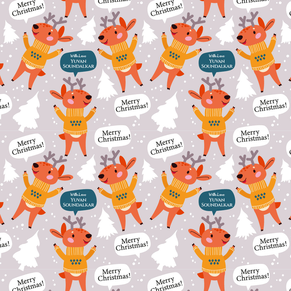 Personalised Wrapping Paper 19 x 26.5" - Grey Reindeer, Set of 10