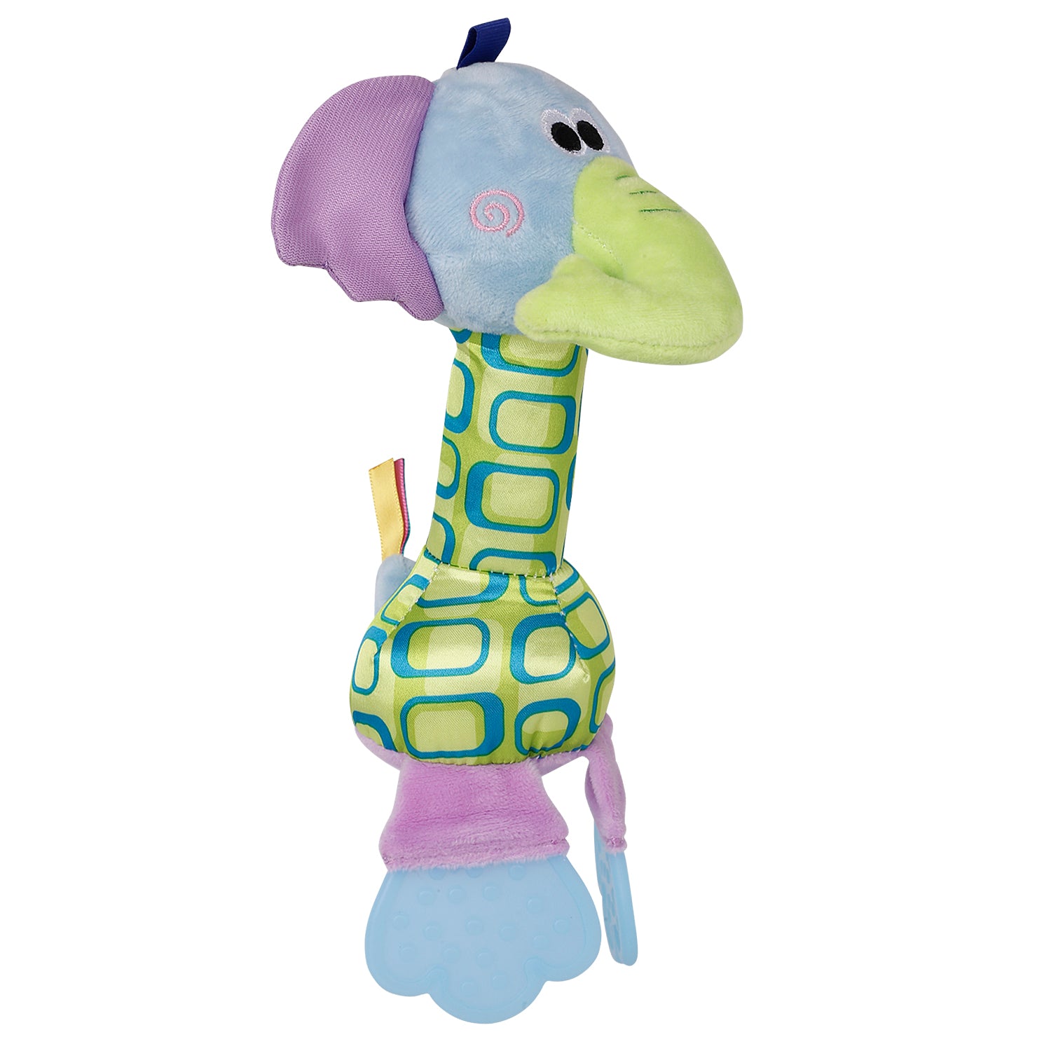 Baby Moo Elephant Blue And Purple Soft Rattle With Teether