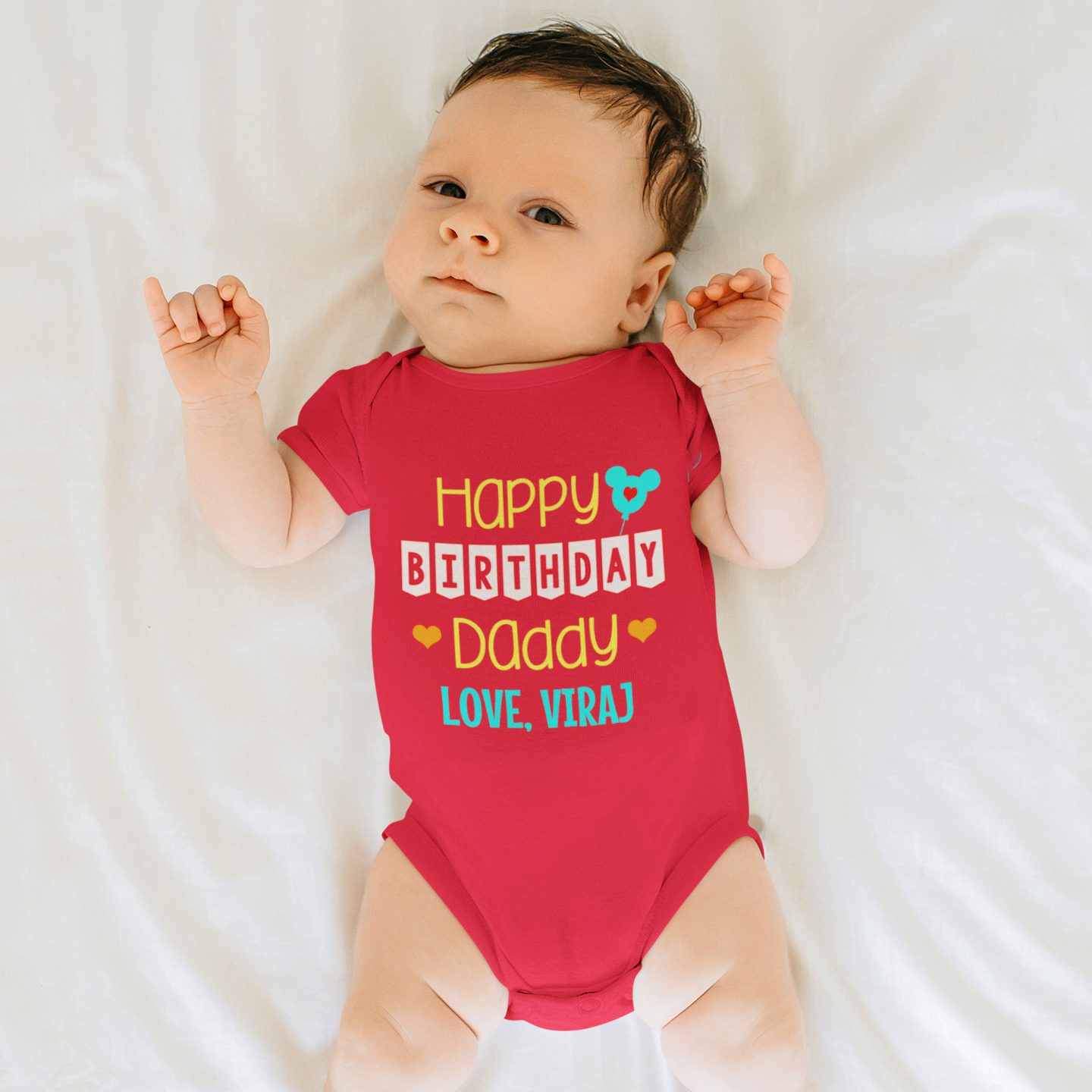 Happy Birthday Daddy (Banner) Personalized Red Onesie – Buy Now