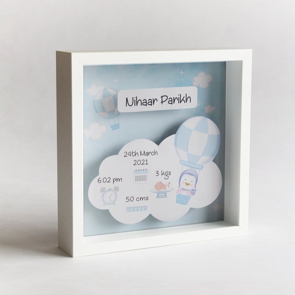 Shadow Box Birth Statistics Frame - Hot Air Balloon Blue/ Pink