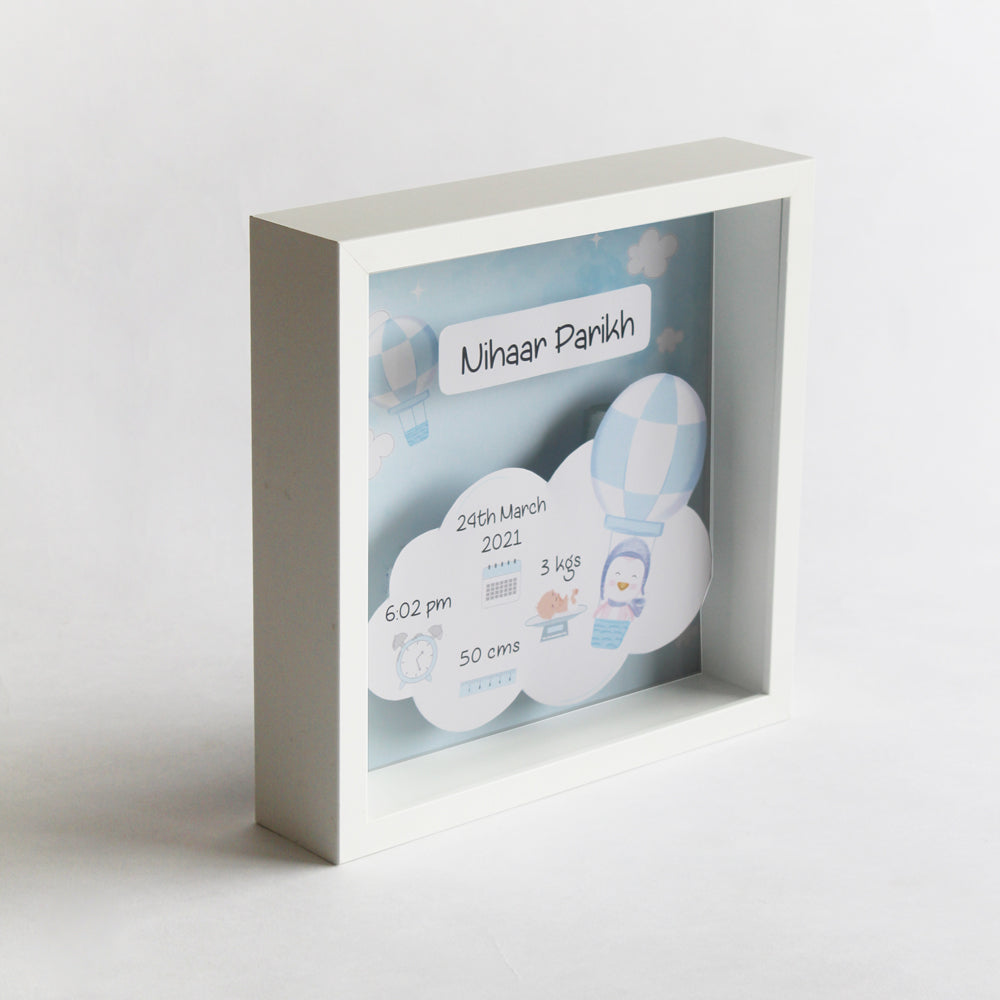 Shadow Box Birth Statistics Frame - Hot Air Balloon Blue/ Pink