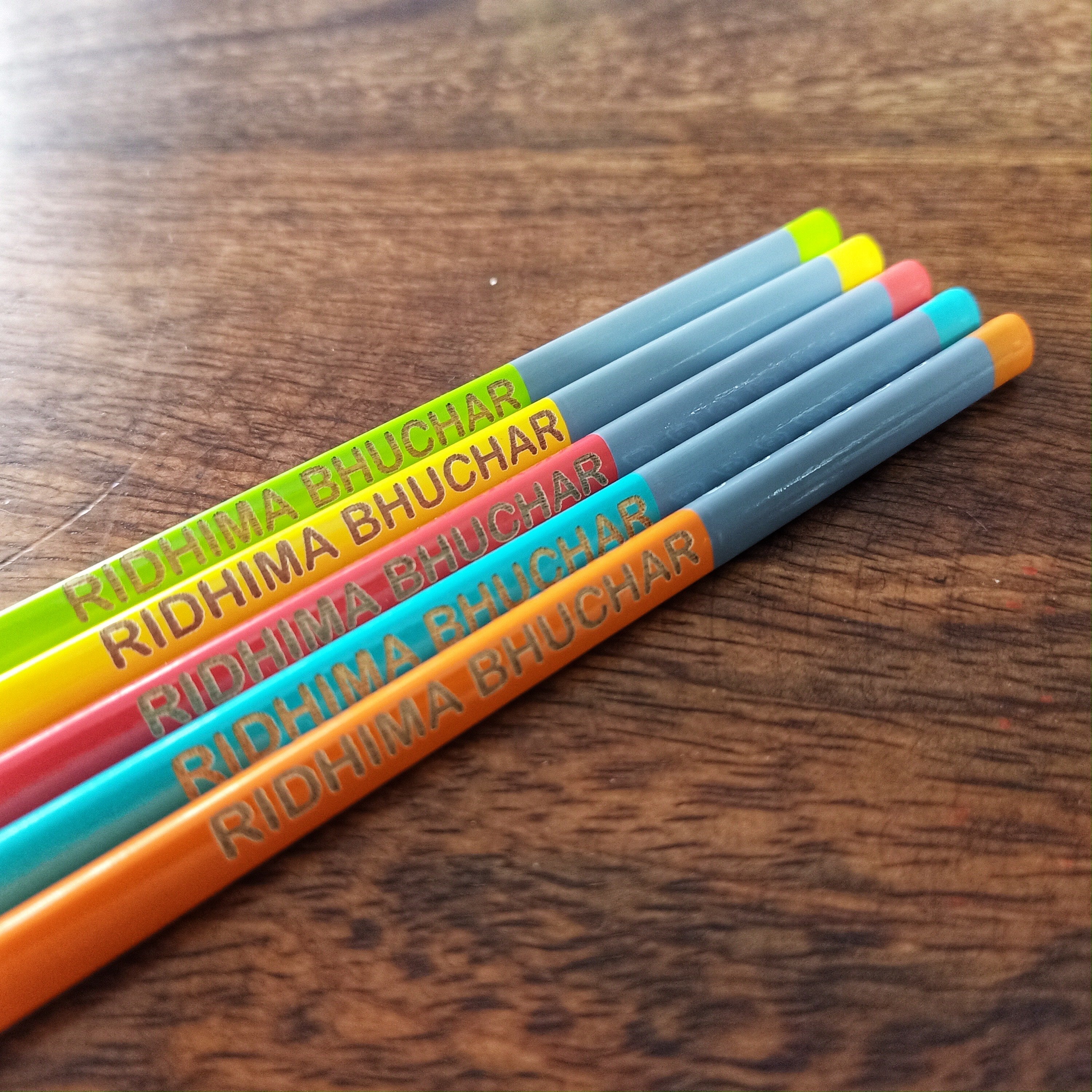 Engraved Pencils, Pop Colours - Set of 10