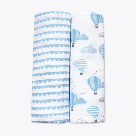 Masilo Organic Muslin Swaddles - Up, Up & Away (Blue), Set of 2