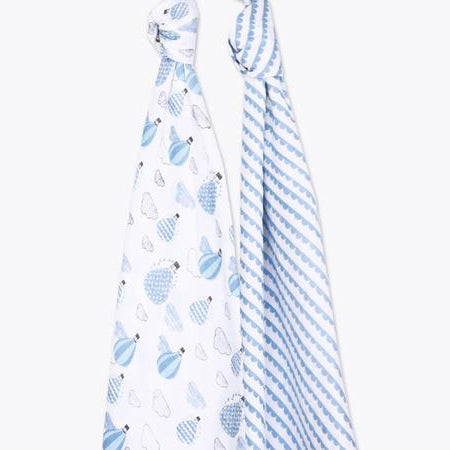 Masilo Organic Muslin Swaddles - Up, Up & Away (Blue), Set of 2